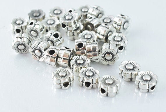 6m Antique Silver Spring Floral Metal Beads, Sold by 1 pack of 30pcs, 1m hole opening , 4mm bead thickness jewelry making...