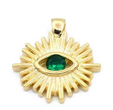 Evil Eye Sun Pendant 14K Gold Filled Look, Multicolor CZ Stones (16mm, Tarnish Resistant, Copper Base Metal Charm)