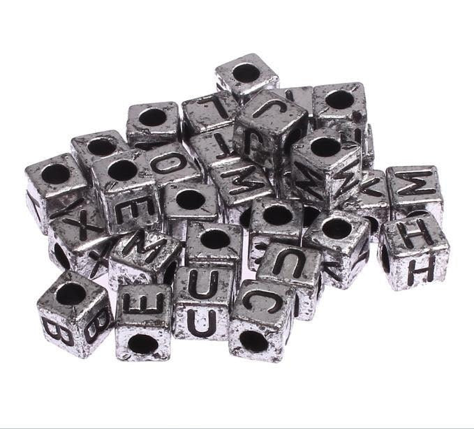 Alphabet Letters acrylic antique silver Color plastic beads size 7mm with large hole Size 3mm Hole for jewelry making like...