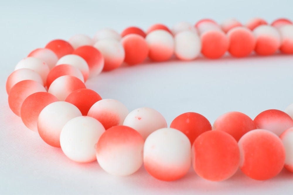 Glass Beads Matte Red White Two Tone Rubber Over Glass Size 10mm Round For Jewelry Making Item#789222046033 jewelry making...