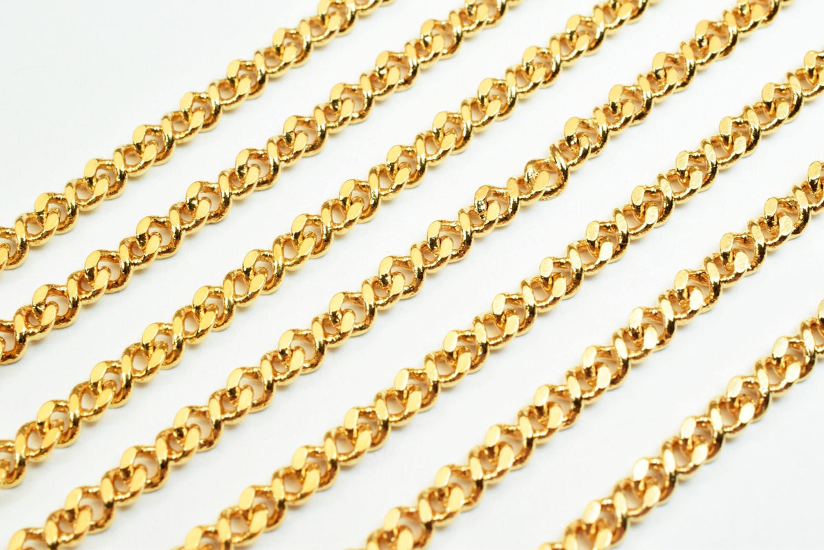3mm Gold Plated Curb Chain: Electroplated Jewelry Making Supply, Tarnish Resistant Finish (18K Gold Filled Copper, Sold by Foot)