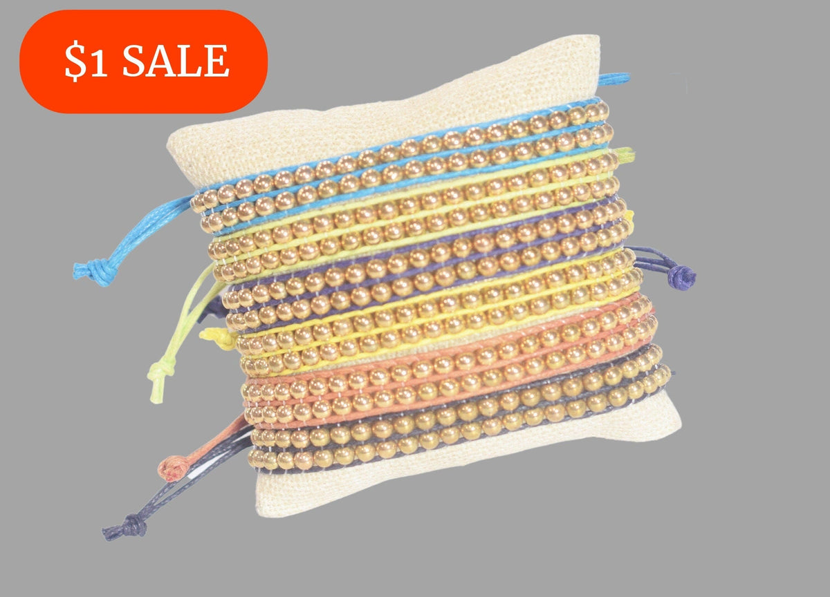 1 dollar for dozen Gold Beads 4mm Macrame Hand Made Bracelet  6 colors 56 Beads in one bracelet and wholesale jewelry maki...