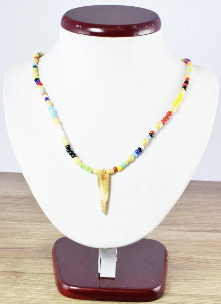 10" Wood Egyptian  Beaded Handmade Necklace, Ceramic Pendant,Tribal Jewelry, Pendant African Wood Necklace Natural Healing...