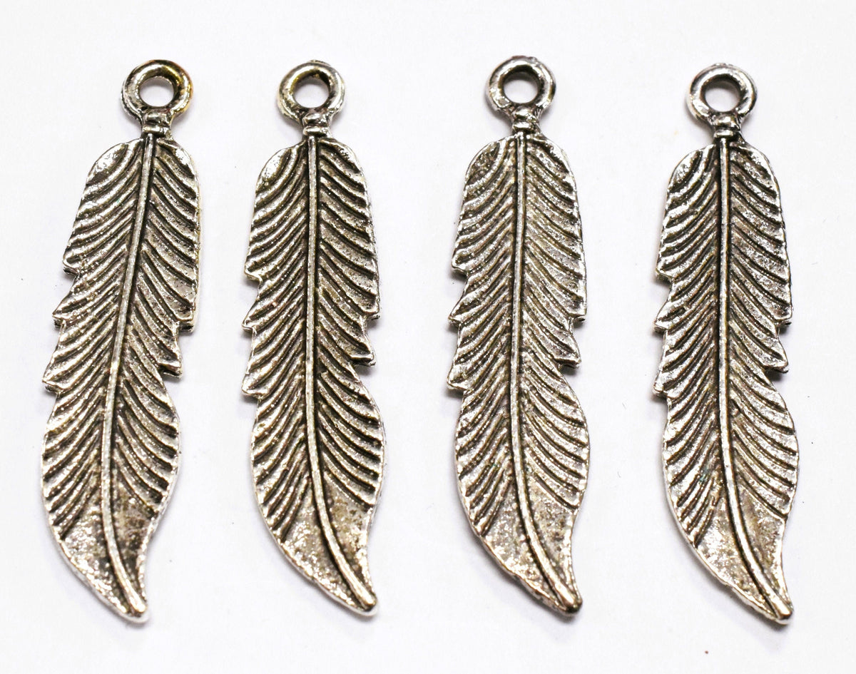 Antique Silver Tropical Textured Leaf Pendant small and big charm 43x10mm/18x7mm Sold by pack Findings for Jewelry making...