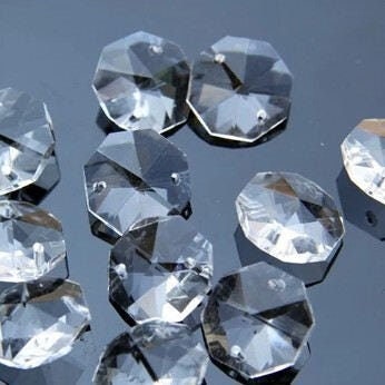 14mm Lamp Chandelier Parts - Octagon Crystal Beads 2-Hole, Iridescent AB Finish, Wedding Curtain DIY Supplies