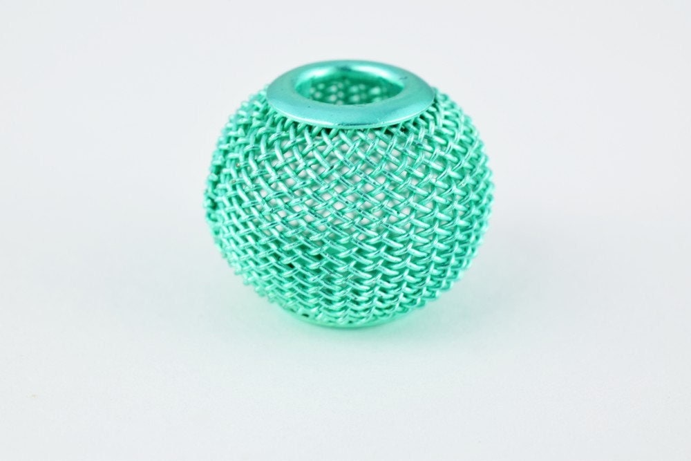 6 PCs Wire Mesh Beads Basketball wives large hole Round Beads 18mm metal jewelry big hoop earring chunky bead jewelry maki...