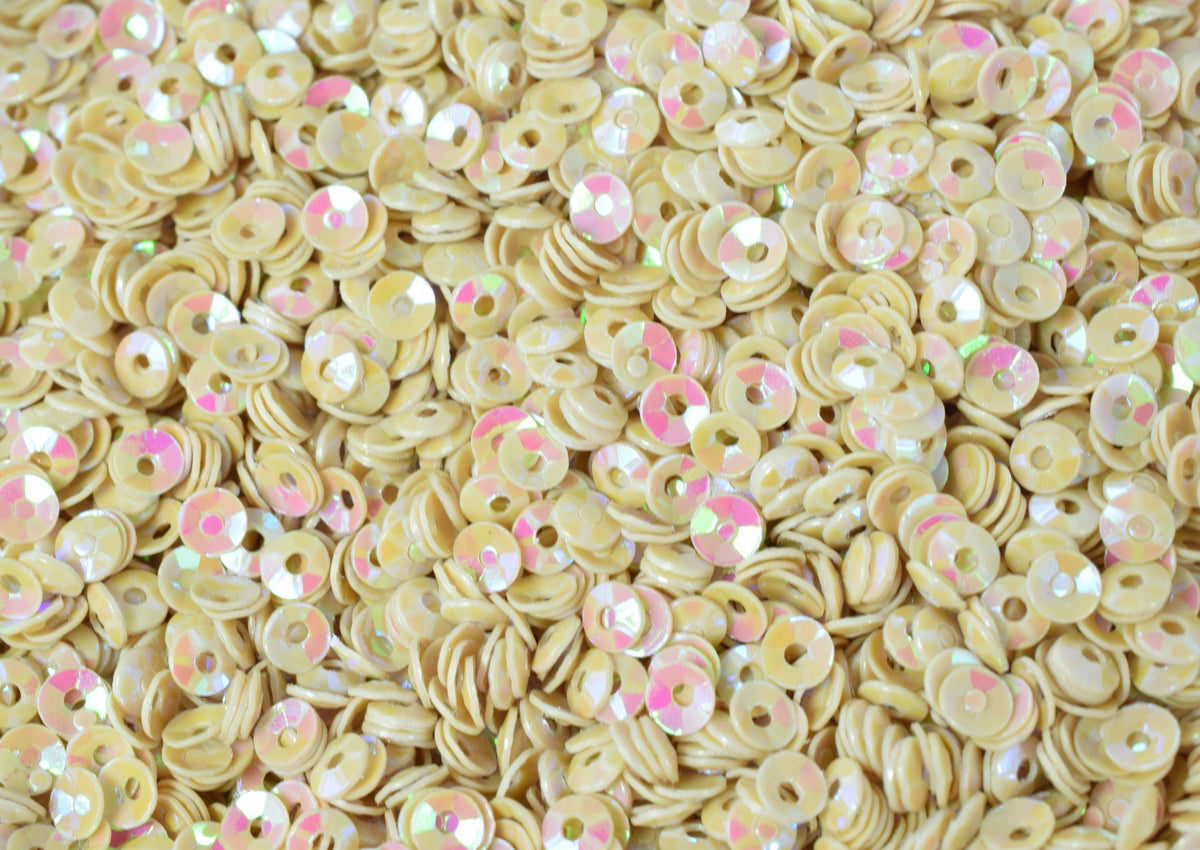 Warm Beige Sparkle Cup Sequins - 3-4mm Sheen Round Loose Sequins - Iridescent Glossy Finish, Crafting, Apparel Design