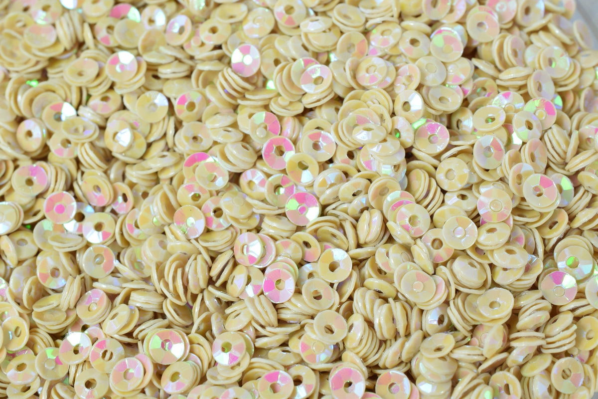 Warm Beige Sparkle Cup Sequins - 3-4mm Sheen Round Loose Sequins - Iridescent Glossy Finish, Crafting, Apparel Design