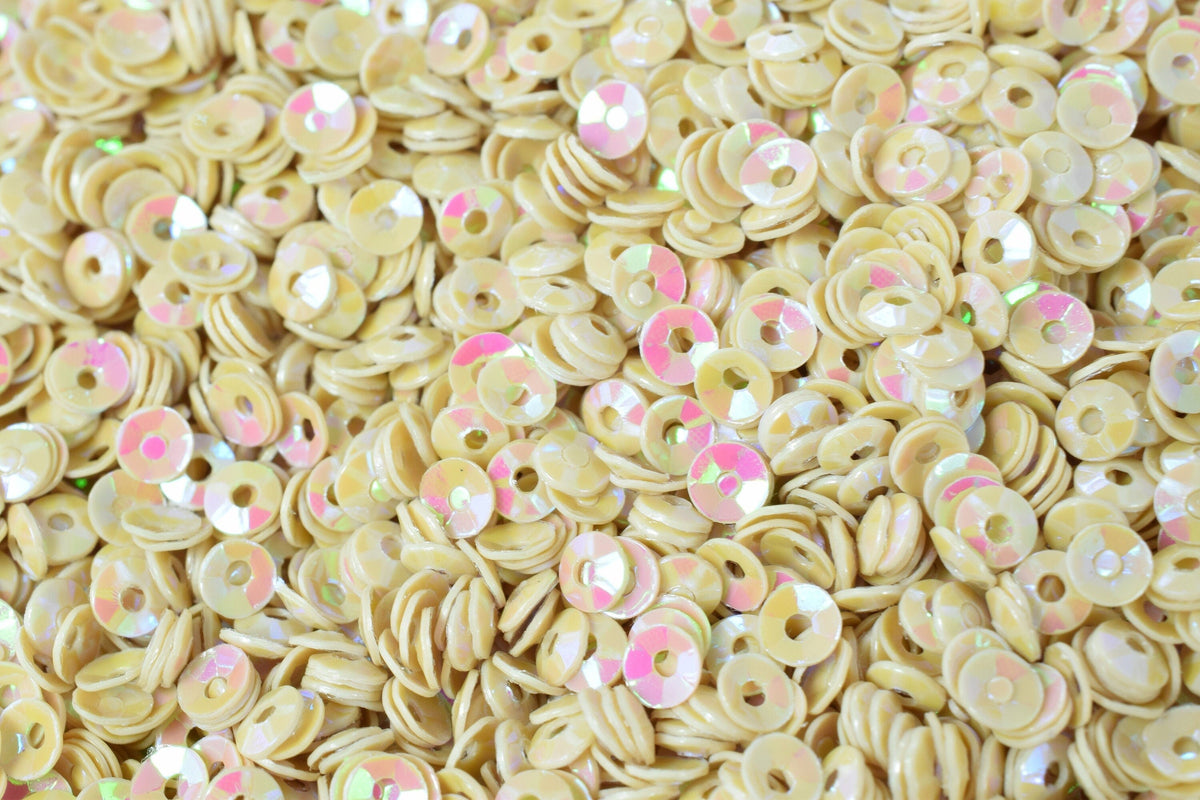 Warm Beige Sparkle Cup Sequins - 3-4mm Sheen Round Loose Sequins - Iridescent Glossy Finish, Crafting, Apparel Design