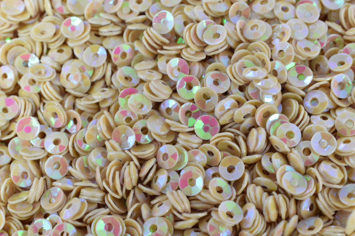 Warm Beige Sparkle Cup Sequins - 3-4mm Sheen Round Loose Sequins - Iridescent Glossy Finish, Crafting, Apparel Design