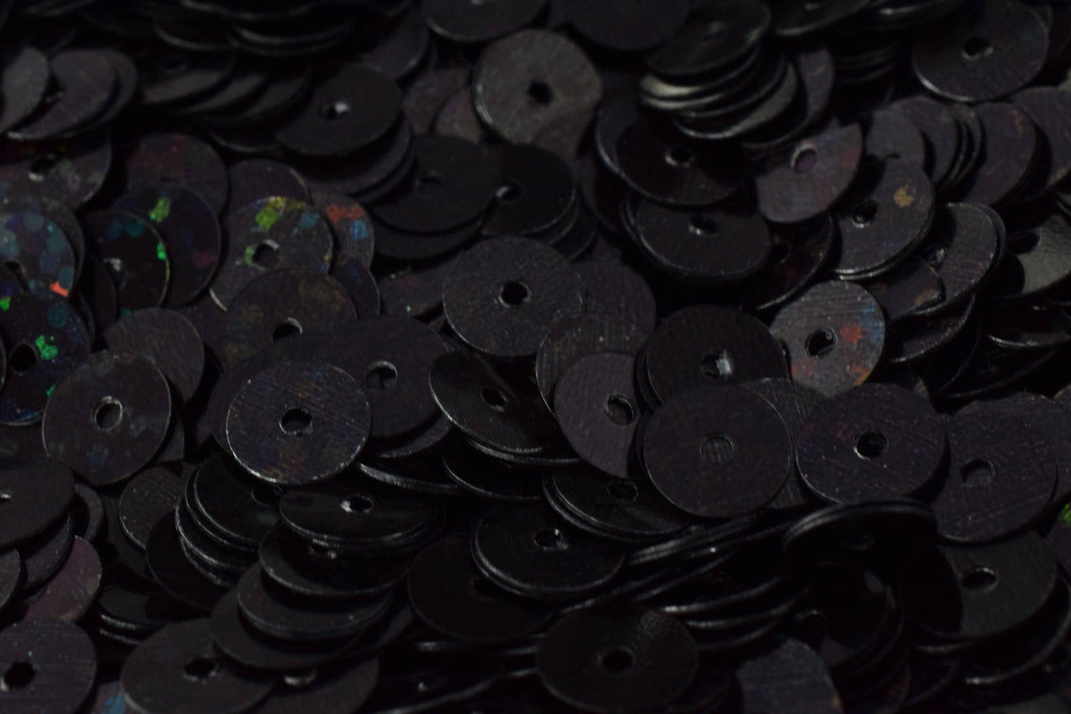 Sheen Round Sequins Black Iridescent, Loose Paillettes, Multi-Size (3mm-6mm, 2000pcs Pack, Center Hole, Lightweight)