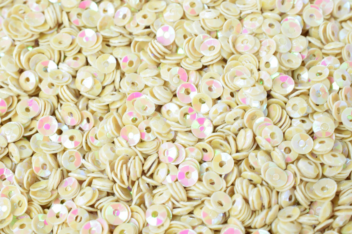 Warm Beige Sparkle Cup Sequins - 3-4mm Sheen Round Loose Sequins - Iridescent Glossy Finish, Crafting, Apparel Design