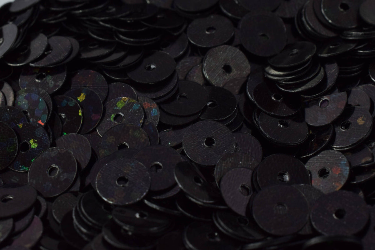 Sheen Round Sequins Black Iridescent, Loose Paillettes, Multi-Size (3mm-6mm, 2000pcs Pack, Center Hole, Lightweight)