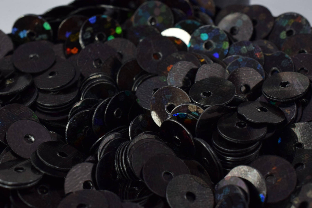 Sheen Round Sequins Black Iridescent, Loose Paillettes, Multi-Size (3mm-6mm, 2000pcs Pack, Center Hole, Lightweight)