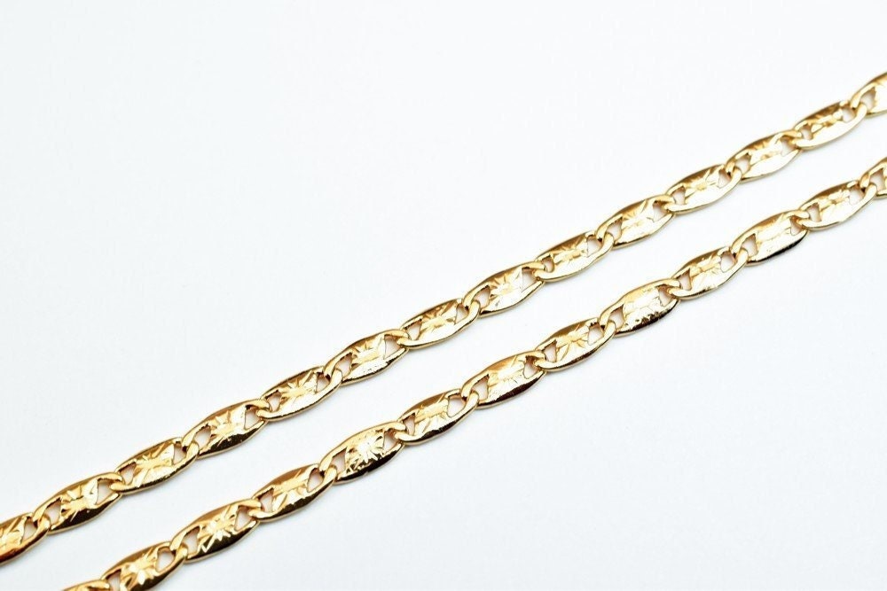 17 Inch Gold Filled Alternative Chain: Pinkish Gold Diamond Cut Mariner Rambo - Metal, Tarnish Resistant, Everyday Wear