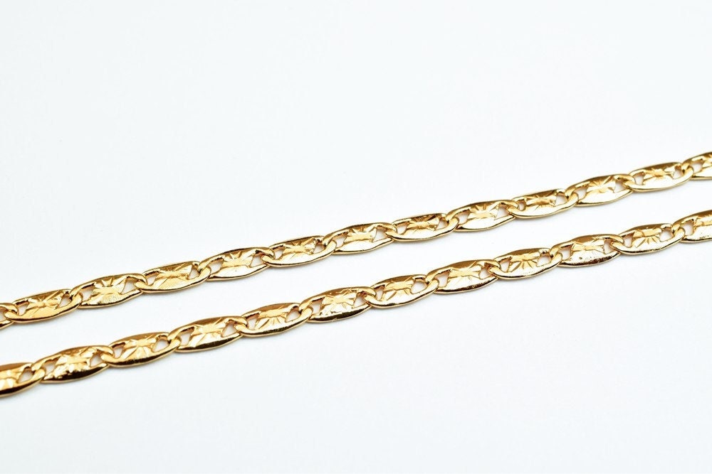 17 Inch Gold Filled Alternative Chain: Pinkish Gold Diamond Cut Mariner Rambo - Metal, Tarnish Resistant, Everyday Wear