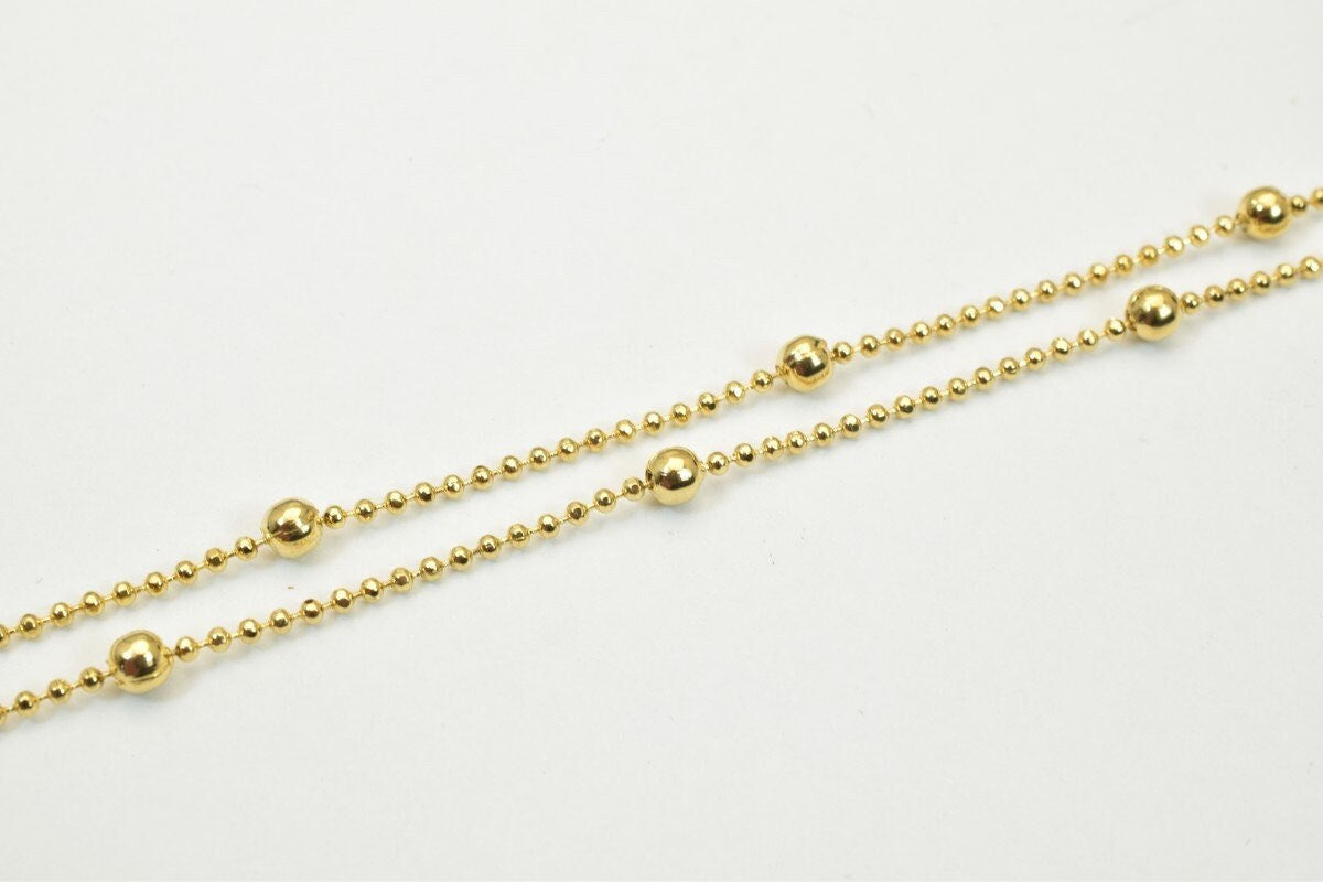 18K Gold Filled Chain Ball Beads: Classic Gold Style - 1.5mm Width, 3mm Beads, Tarnish Resistant Finish, for Jewelry