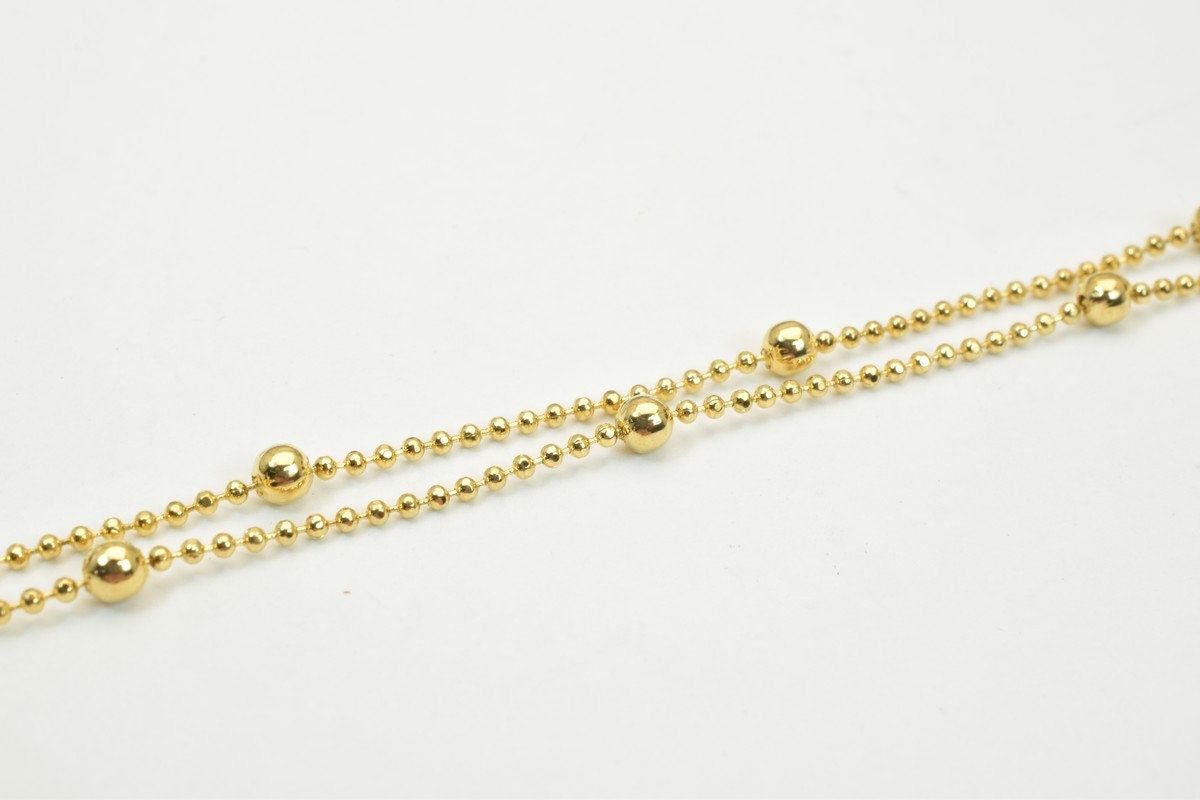 17"  18K Gold Filled Look, EP Chain Ball Beads Width 1.5mm Bead 3mm Item  CG16 jewelry making supplies - detail image 4