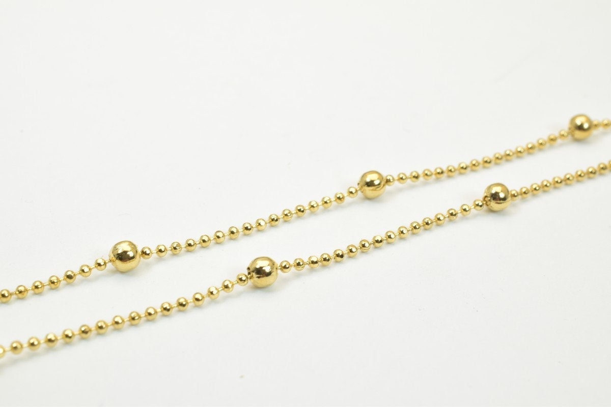 18K Gold Filled Chain Ball Beads: Classic Gold Style - 1.5mm Width, 3mm Beads, Tarnish Resistant Finish, for Jewelry