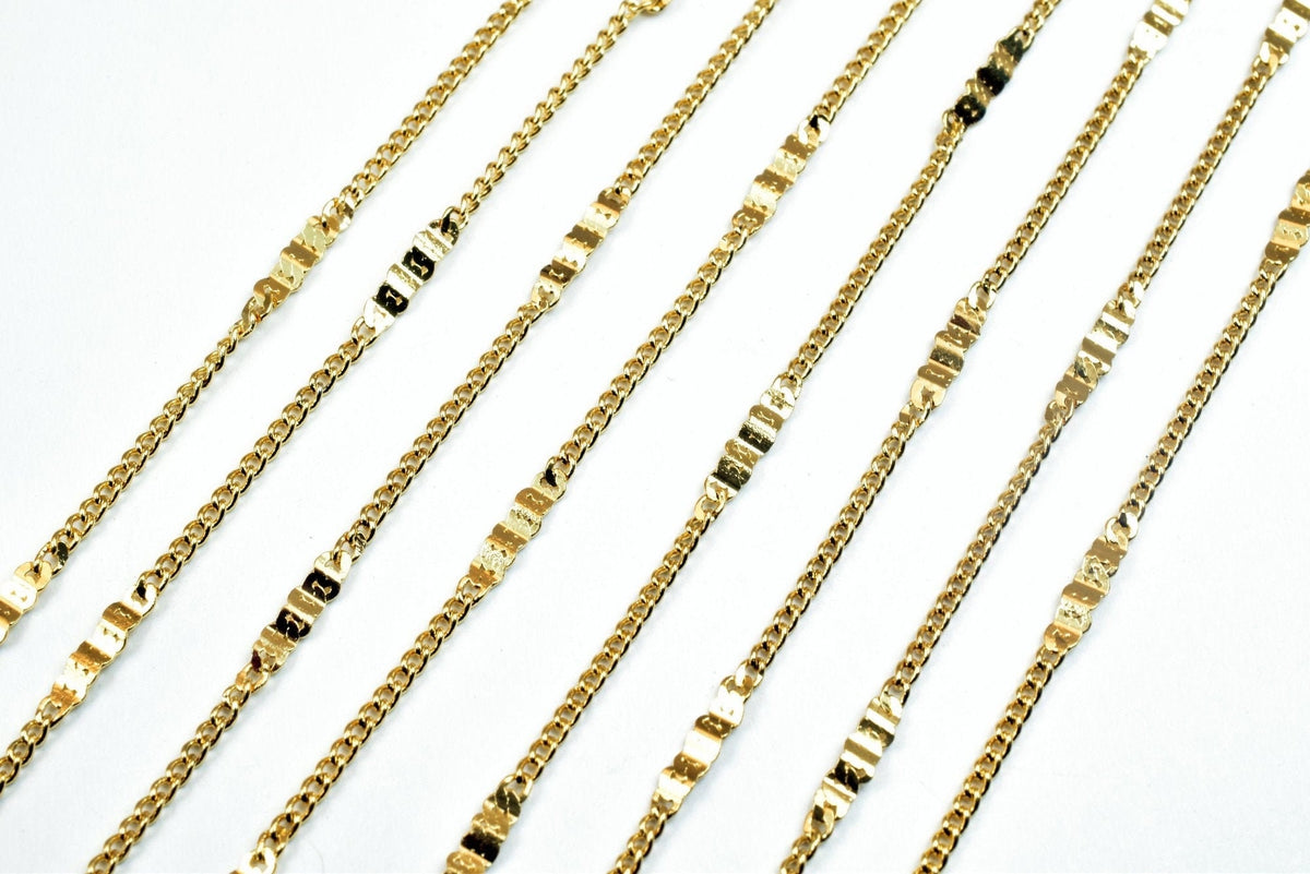 18K Gold Filled Alternative Bar Curb Chain: Durable Tarnish-Resistant 2mm Width - , Jewelry Craft Supply, 23.5 Inch Length
