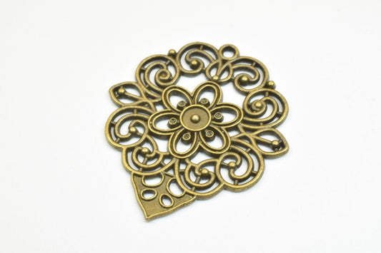 4 PCs Flower Charm Pendant Beads Antique Green Size 40x35mm Decorative Design Metal Beads 2mm JumpRing Opening for Jewelry...