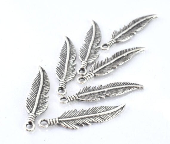 26x7mm Alloy Antique Silver Tropical Textured Leaf Pendant w/black accent detail 20pcs/PK  2mm bail opening jewelry making...