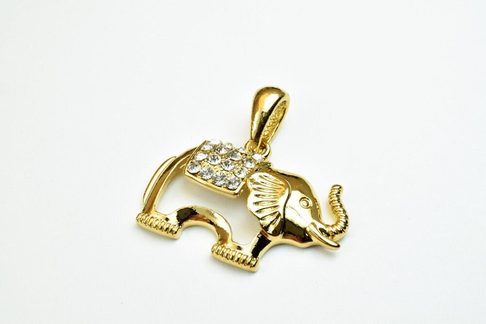 18K Gold Filled Elephant Charm Pendant, Clear Cubic Zirconia (22.5x32mm, Base Metal Copper, Durable Finish)