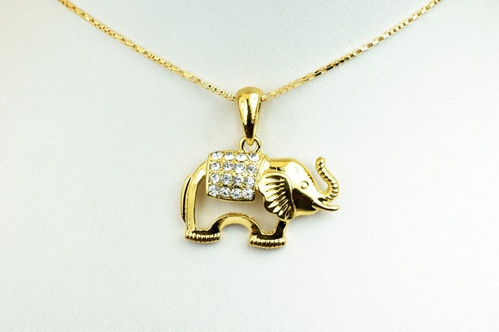18K Gold Filled Elephant Charm Pendant, Clear Cubic Zirconia (22.5x32mm, Base Metal Copper, Durable Finish)