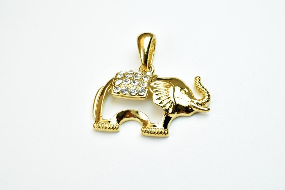 18K Gold Filled Elephant Charm Pendant, Clear Cubic Zirconia (22.5x32mm, Base Metal Copper, Durable Finish)