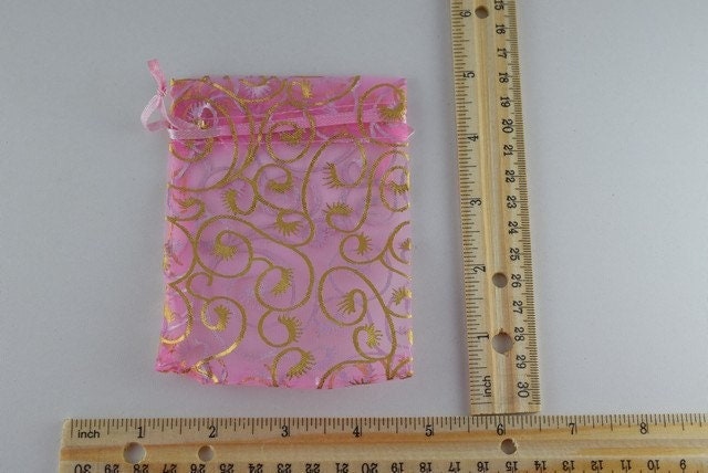 Pink 3x4 Garden Metallic Organza Bags, Sold by 1 dozen jewelry making supplies - detail image 2