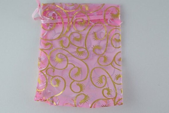 Pink 3x4 Garden Metallic Organza Bags, Sold by 1 dozen jewelry making supplies - detail image 3