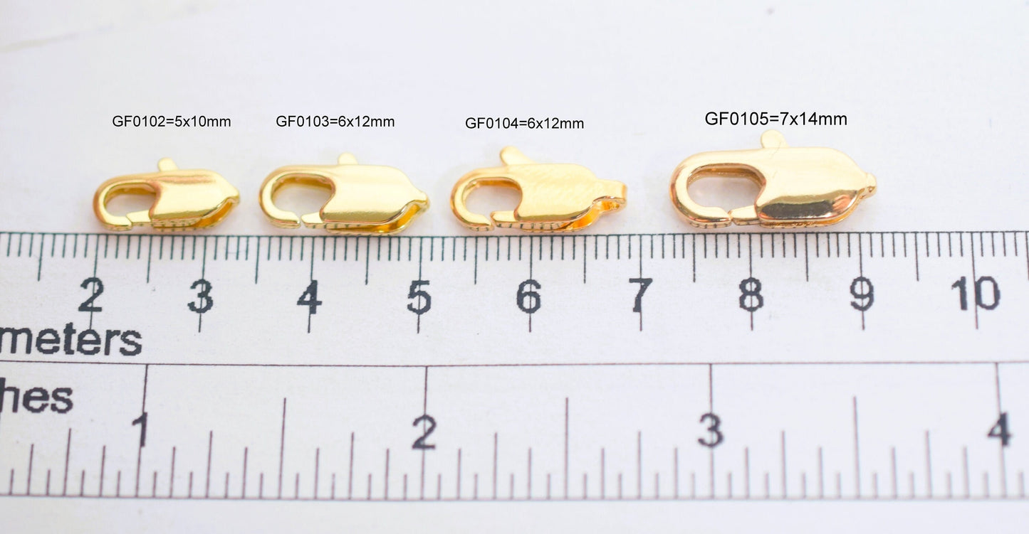 Tarnish-Resistant Gold Lobster Claw Clasps - Jewelry Findings - Finish, 18K and 14K Options, Multiple Sizes
