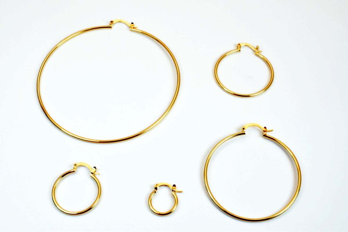 Plain Hoop Earrings, 18K Gold Filled EP Findings,15mm, 20mm, 25mm, 30mm, 35mm, 40mm, 50mm,  thickness of 1.5mm; only 15mm...