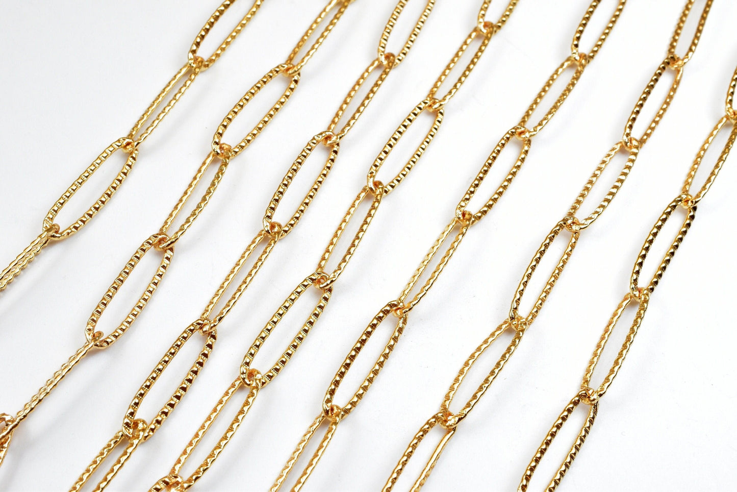 18k Gold Filled Look, EP Paper Clip cable link diamond cut chain sold by foot jewelry making supplies - detail image 4