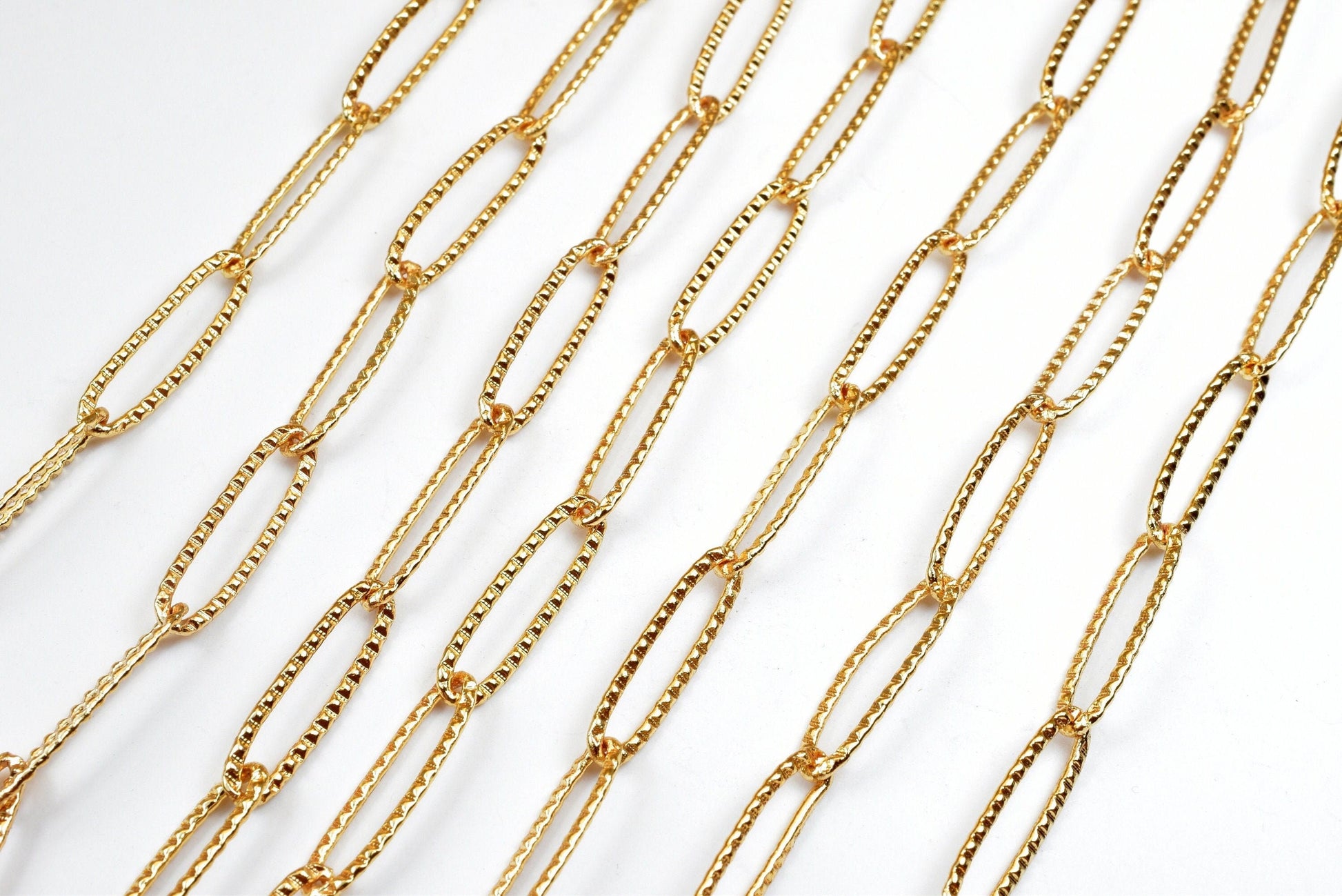18k Gold Filled Look, EP Paper Clip cable link diamond cut chain sold by foot jewelry making supplies - detail image 4