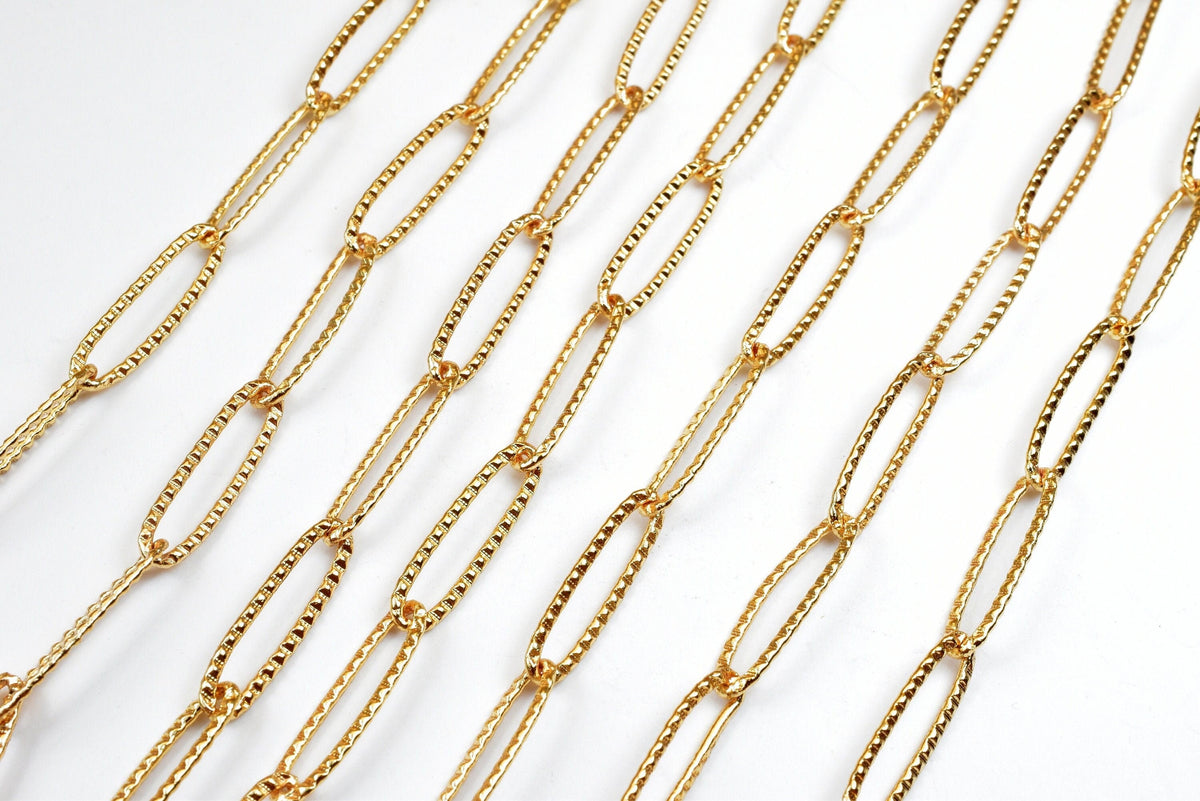 18k Gold Filled Look, EP Paper Clip cable link diamond cut chain sold by foot jewelry making supplies - detail image 5