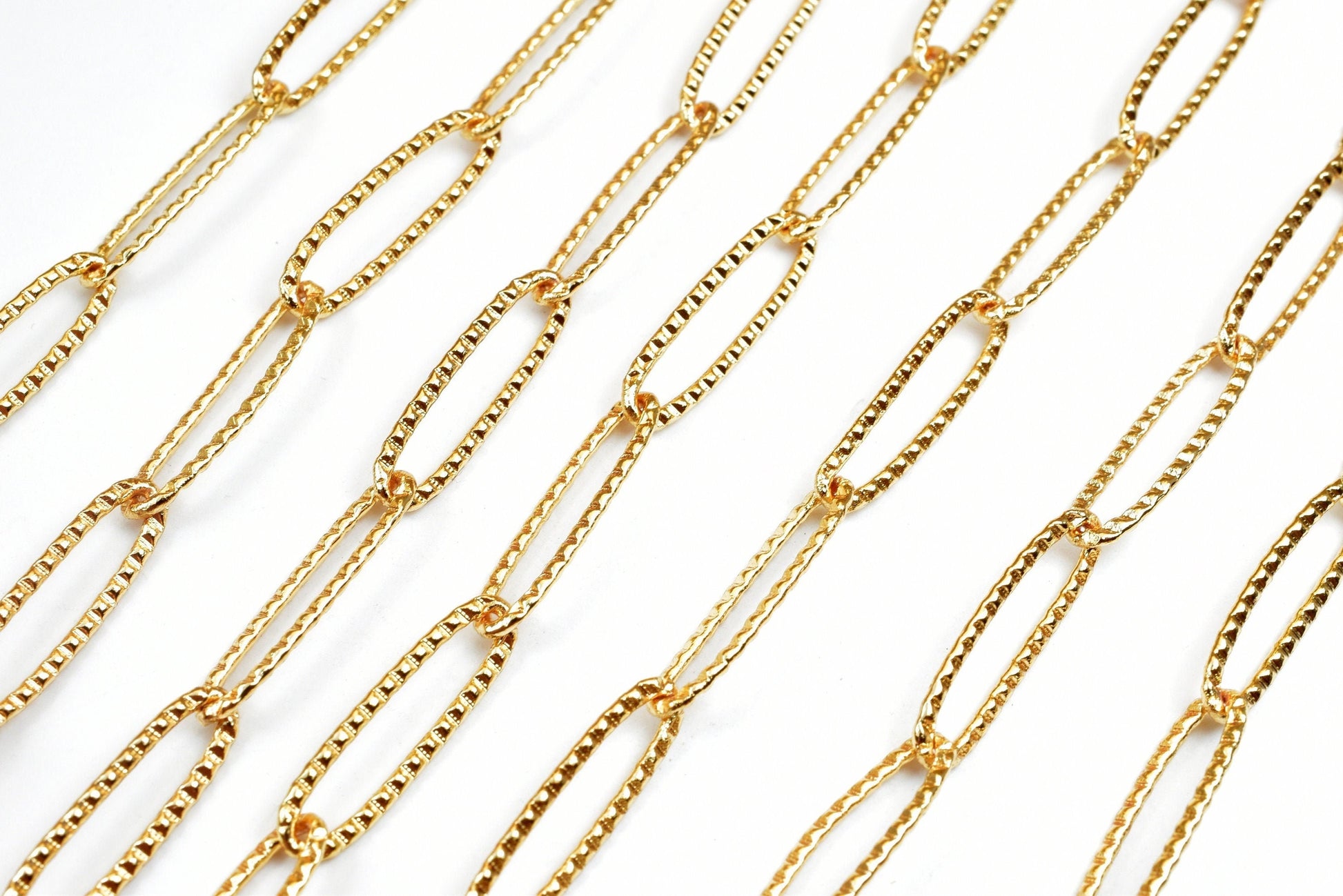 18k Gold Filled Look, EP Paper Clip cable link diamond cut chain sold by foot jewelry making supplies - detail image 7