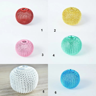6 PCs Wire Mesh Beads Basketball wives large hole Round Beads 25mm metal jewelry big hoop earring chunky bead jewelry maki...