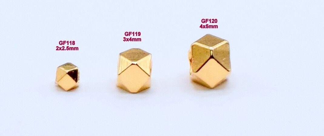 Gold filled Look,EP Cube Box Faceted Square/Hexagon beads size 2mm,3mm,4mm,5mm,6mm spacer findings for jewelry and Wholesa...