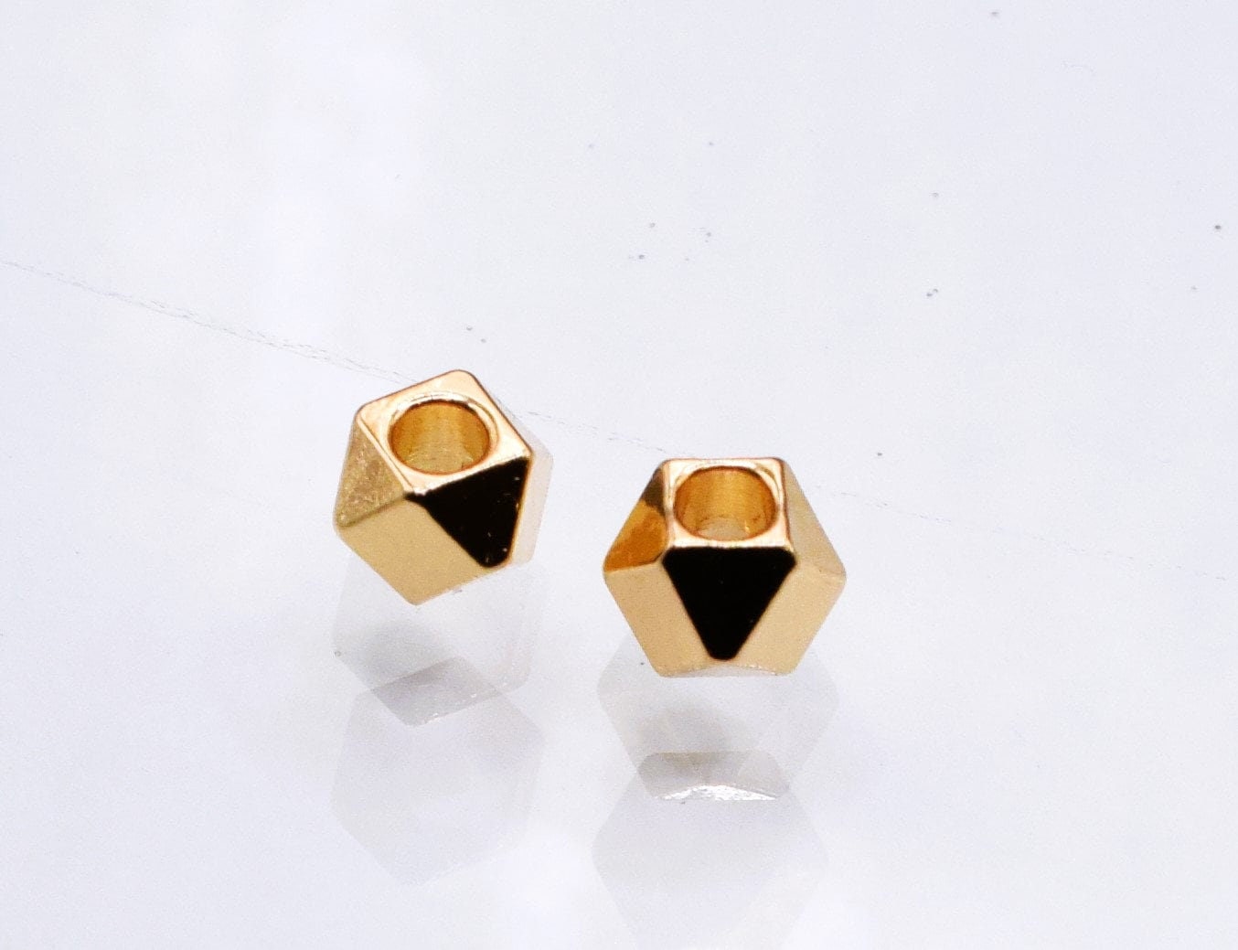 Gold filled Look,EP Cube Box Faceted Square/Hexagon beads size 2mm,3mm,4mm,5mm,6mm spacer findings for jewelry and Wholesa...