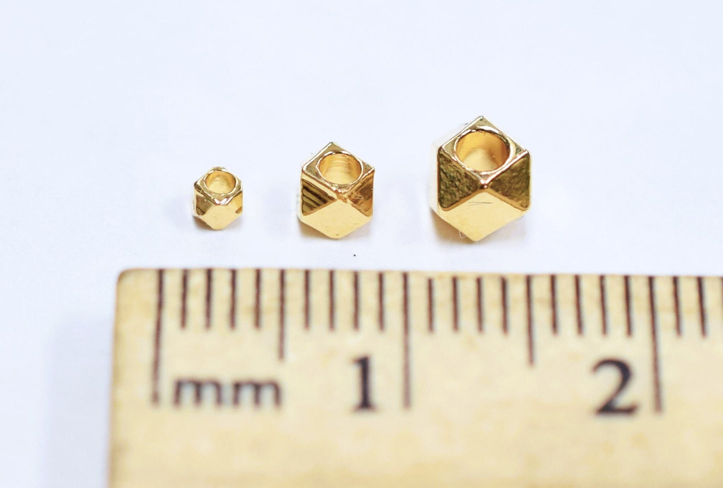 Gold filled Look,EP Cube Box Faceted Square/Hexagon beads size 2mm,3mm,4mm,5mm,6mm spacer findings for jewelry and Wholesa...