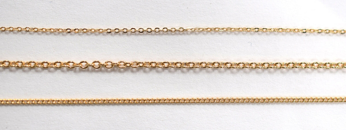 3 Ft Gold Filled Look, Flat Cable, Link Extension Chain 18K 1.15/1.25/1.6/1.75/2.0/2.10/2.25/3.0/3.25mm Findings dainty sh...