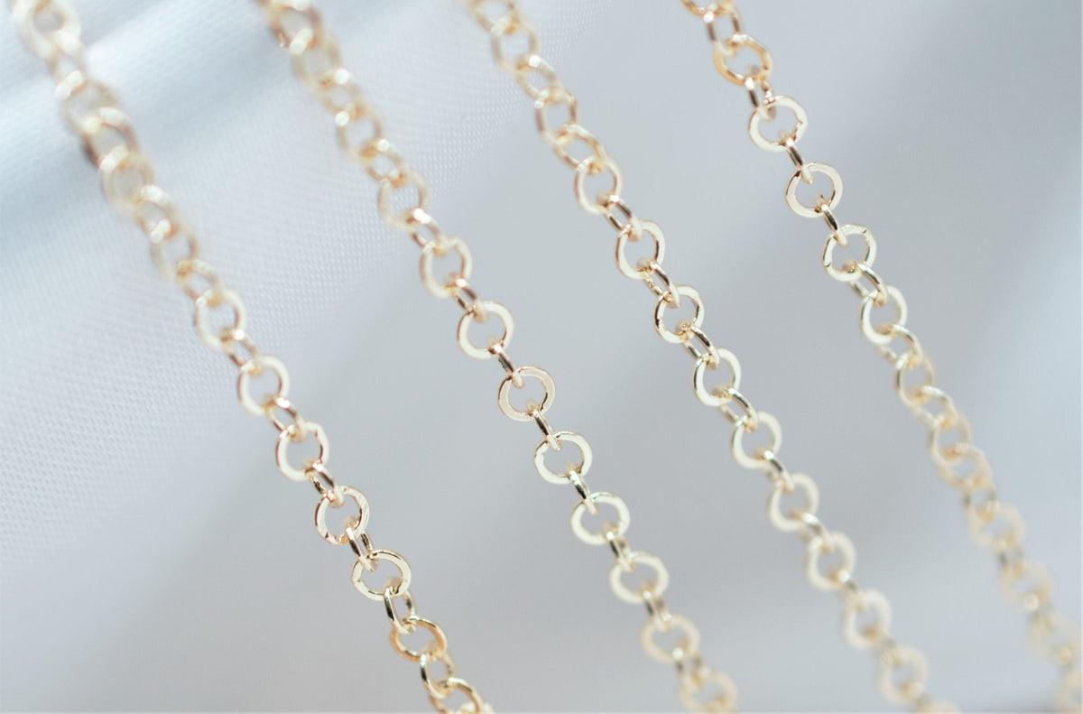 3 Ft Gold Filled Look, Flat Cable, Link Extension Chain 18K 1.15/1.25/1.6/1.75/2.0/2.10/2.25/3.0/3.25mm Findings dainty sh...