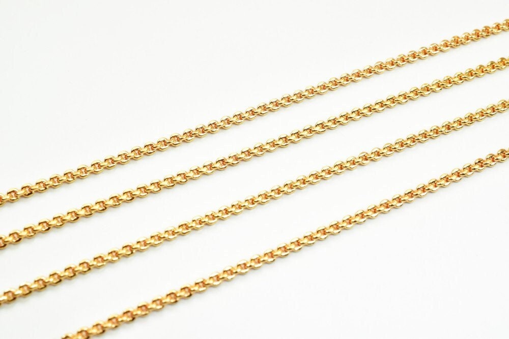 3 Feet 18K Pinky Gold Filled Look, Cable Chain, Link Chain Width 2mm Thickness 1mm findings Chain for Jewelry Making PGF07...