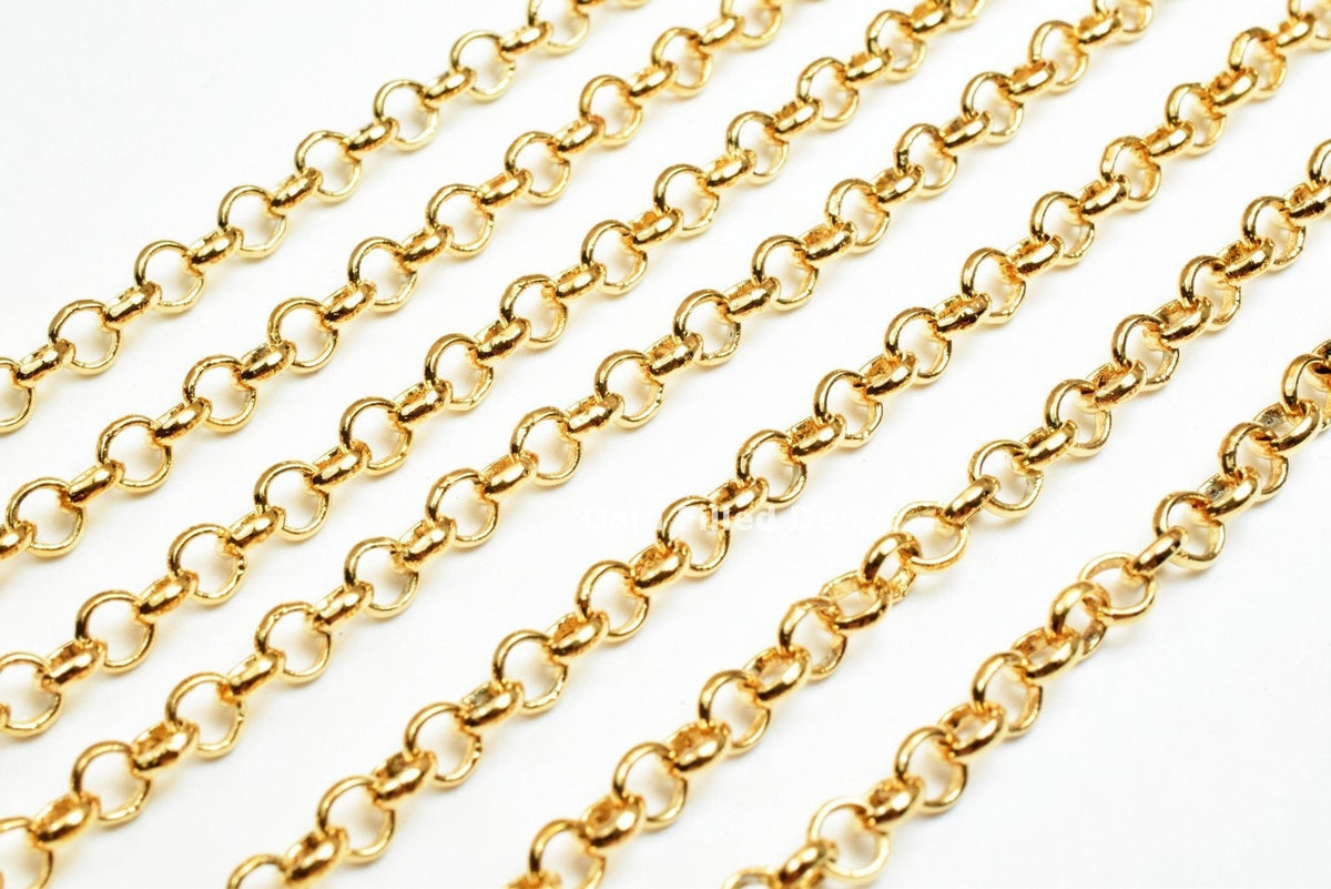 18K Gold Filled Look, Rolo Cable Link Chain personalize necklace 3 feet Width 3.5mm Thickness 1mm findings for Jewelry Sup...