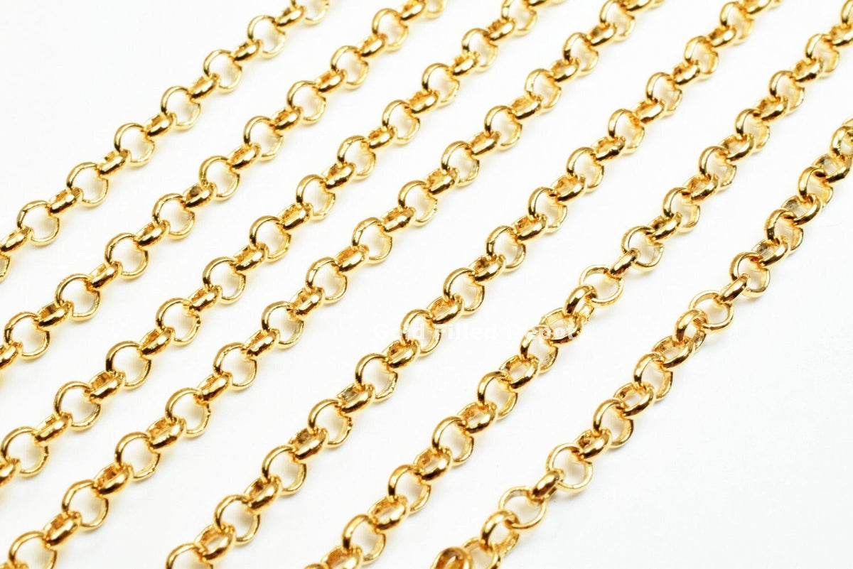 18K Gold Filled Look, Rolo Cable Link Chain personalize necklace 3 feet Width 3.5mm Thickness 1mm findings for Jewelry Sup...