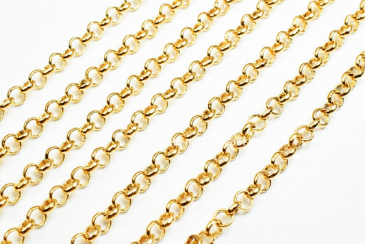 18K Gold Filled Look, Rolo Cable Link Chain personalize necklace 3 feet Width 3.5mm Thickness 1mm findings for Jewelry Sup...