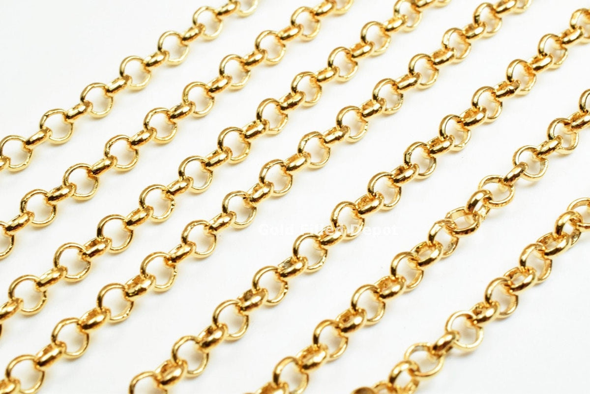 18K Gold Filled Look, Rolo Cable Link Chain personalize necklace 3 feet Width 3.5mm Thickness 1mm findings for Jewelry Sup...