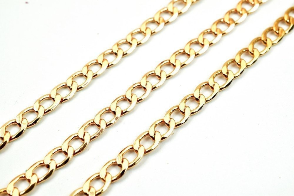3 Feet 18K Pinky Gold Filled Look, Chain Cuban Link Chain, Cable Chain Width 3mm Thickness 1mm Findings Chain For Jewelry...