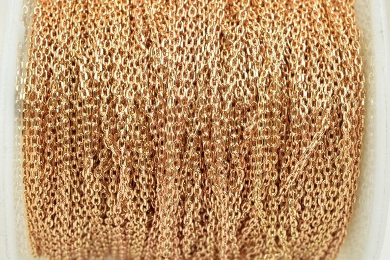18K Pinky Gold Filled Look,Cable Chain Link Chain personalize necklace 3 feet Width 1mm Thickness 0.5mm findings for Jewel...